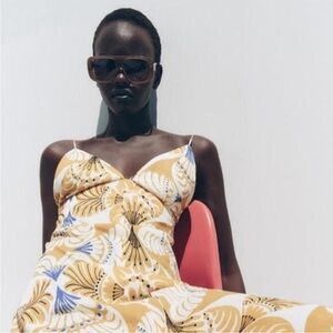 Zara Yellow and Blue Floral Dress